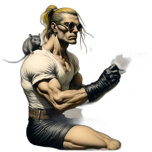 comic book art, concept art, cyberpunk, fantasy art, artist, rat, his, shoulder transparent PNG cut-out