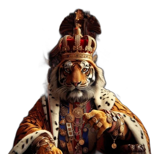 crown, animal, jewelry, staff, photorealistic, 3d render, concept art, fantasy art transparent PNG cut-out