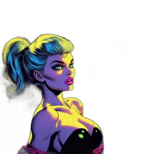 dress, comic book art, concept art, cartoon, fantasy art, neon lights, neon, colorful transparent PNG cut-out