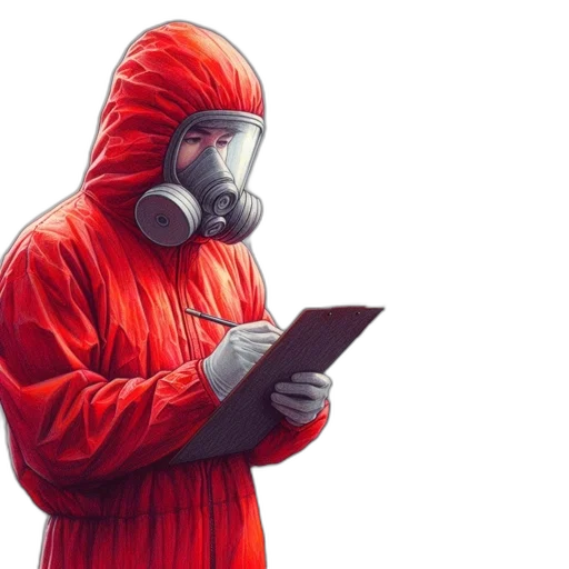 jacket, mask, concept art, cyberpunk, person, bright, red, protective transparent PNG cut-out