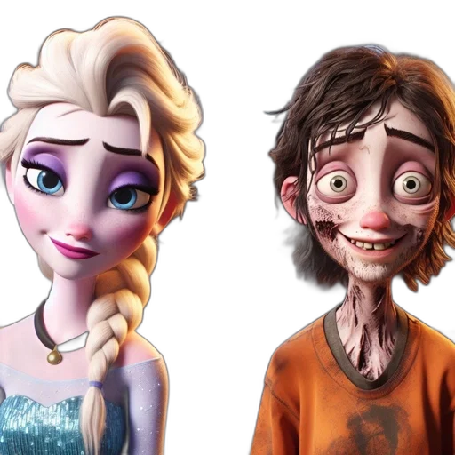 concept art, 3d render, cartoon, fantasy art, two, mismatched, characters, stand transparent PNG cut-out