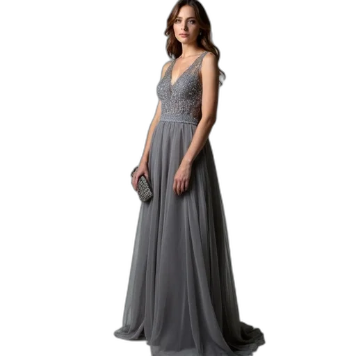 dress, earth tones, dark, monochrome, woman, standing, front, plain transparent PNG cut-out
