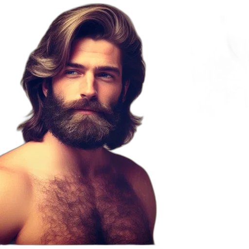 hair, photorealistic, imposing, figure, muscular, man, beard, long transparent PNG cut-out