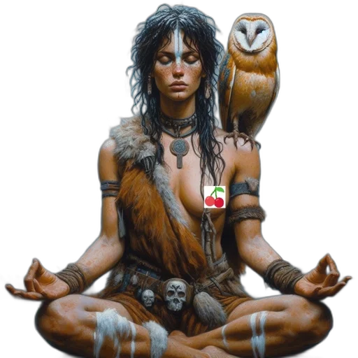 fantasy art, concept art, photorealistic, oil painting, woman, tribal, accessories, owl transparent PNG cut-out