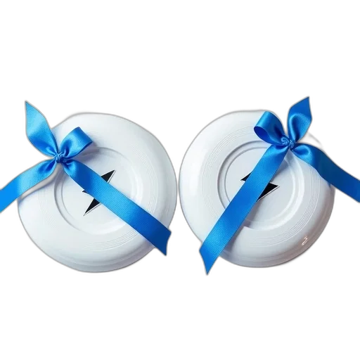 jewelry, 3d render, photorealistic, two, white, frisbees, blue, ribbon transparent PNG cut-out