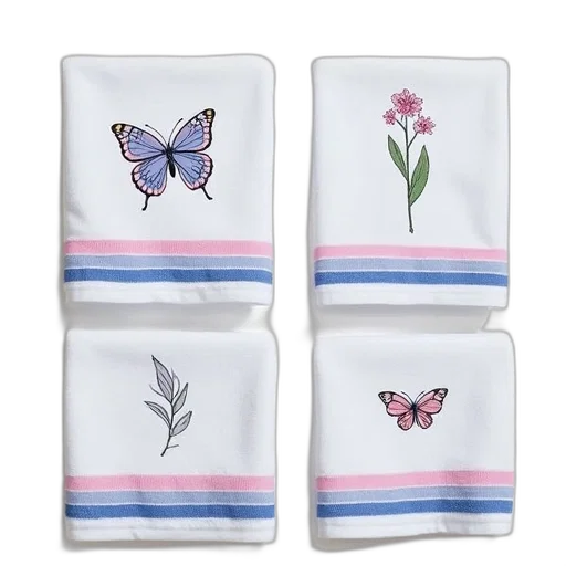 pastel, set, four, white, towels, blue, pink, striped transparent PNG cut-out
