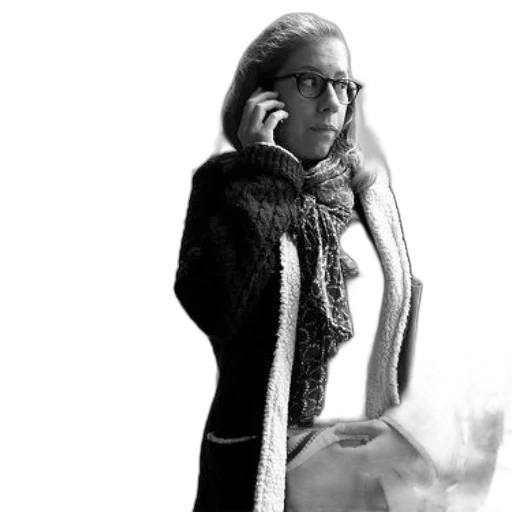 jacket, woman, striped, shirt, scarf, talks, her, phone transparent PNG cut-out