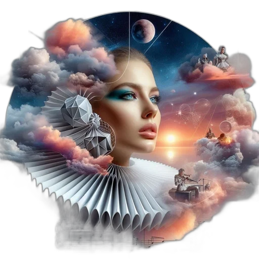 jewelry, face, mask, fantasy art, photorealistic, concept art, oil painting, outer space transparent PNG cut-out