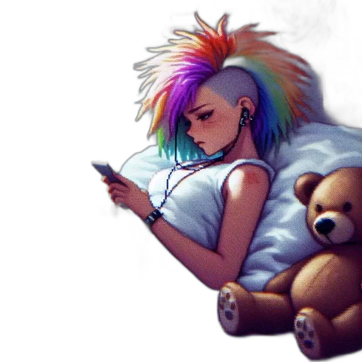 concept art, cyberpunk, watercolor, fantasy art, colorful, pastel, neon, young transparent PNG cut-out
