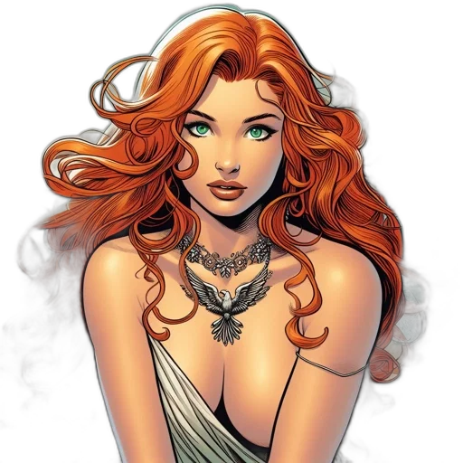 jewelry, comic book art, fantasy art, concept art, cartoon, earth tones, woman, vibrant transparent PNG cut-out
