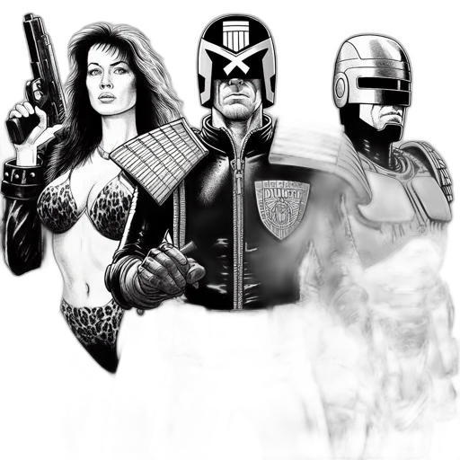 comic book art, concept art, fantasy art, pixel art, outer space, three, characters, stand transparent PNG cut-out