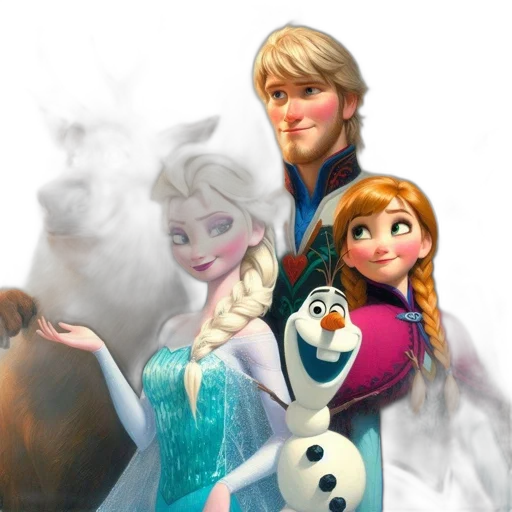 3d render, concept art, photorealistic, fantasy art, snow, ensemble, frozen, characters transparent PNG cut-out