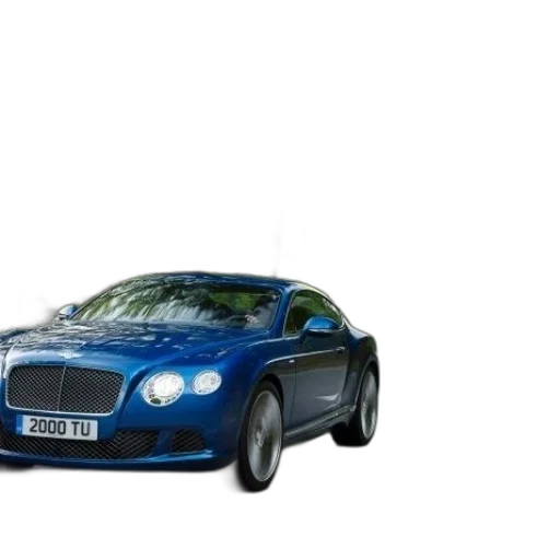car, 3d render, photorealistic, blue, bentley, continental, drives, tree-lined transparent PNG cut-out