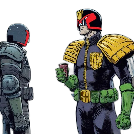 comic book art, concept art, two, armored, characters, stand, technologically, advanced transparent PNG cut-out