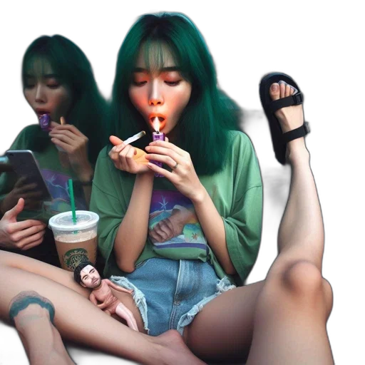 shoes, vaporwave, photorealistic, cyberpunk, concept art, neon lights, fire, green transparent PNG cut-out