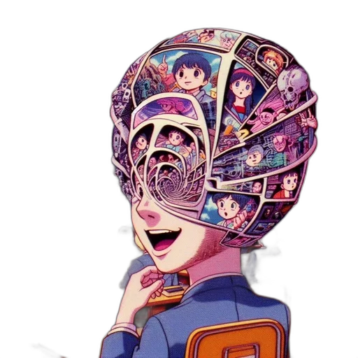 robot, mask, face, hat, anime, vaporwave, comic book art, concept art transparent PNG cut-out