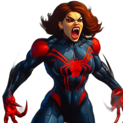 comic book art, concept art, fierce-looking, female, superhero, auburn, hair, wears transparent PNG cut-out