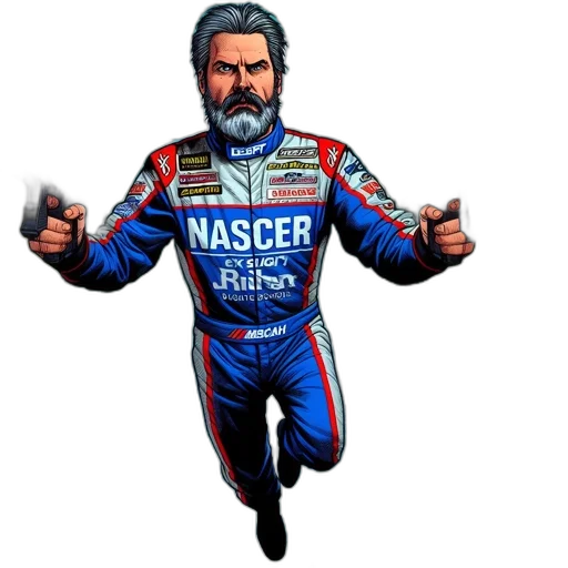 jacket, cartoon, concept art, pixel art, nascar, driver, stands, greenish-blue transparent PNG cut-out