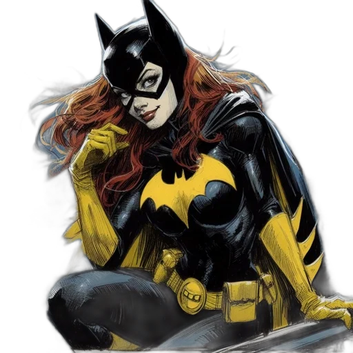 comic book art, concept art, cartoon, photorealistic, female, superhero, likely, batgirl transparent PNG cut-out