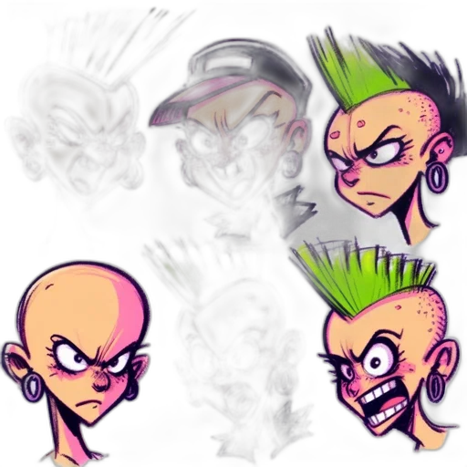 concept art, comic book art, cartoon, 3d render, neon, green, six, diverse transparent PNG cut-out