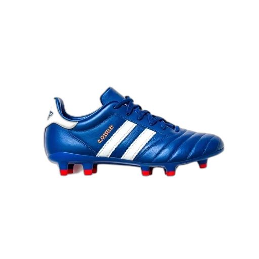 shoes, single, blue, white, soccer, cleat, red, accents transparent PNG cut-out