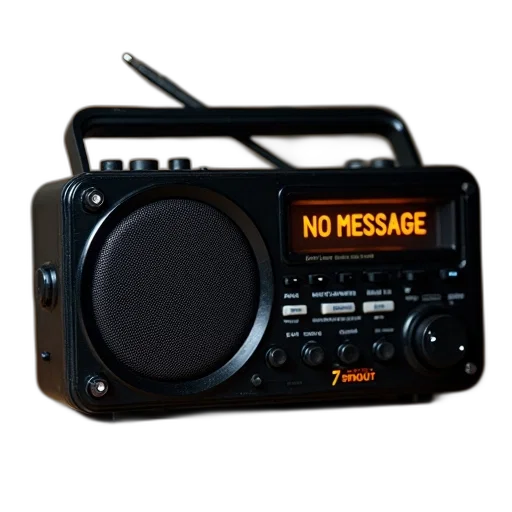 black, radio, digital, display, showing, message, placed, wooden transparent PNG cut-out