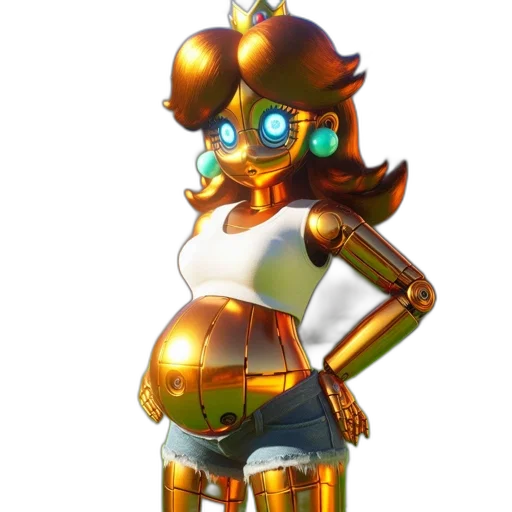 robot, dress, concept art, 3d render, pixel art, fantasy art, golden, green transparent PNG cut-out