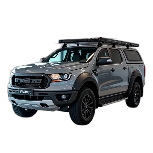 car, 3d render, gray, pickup, truck, black, roof, rack transparent PNG cut-out