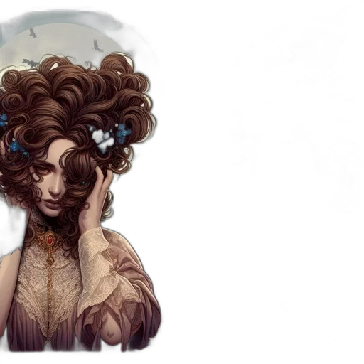 hair, dress, mask, creature, fantasy art, concept art, watercolor, photorealistic transparent PNG cut-out