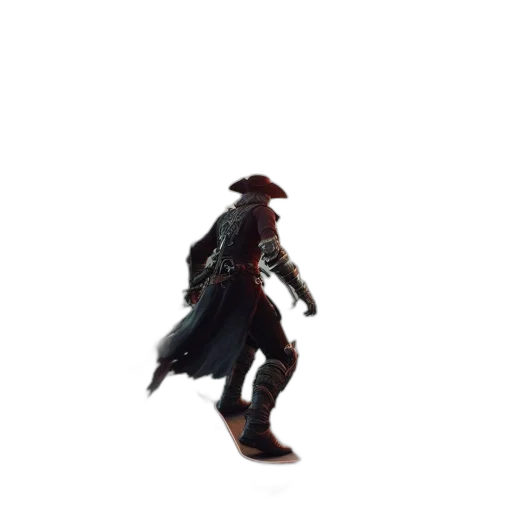 hat, jacket, weapon, staff, concept art, 3d render, pixel art, fantasy art transparent PNG cut-out