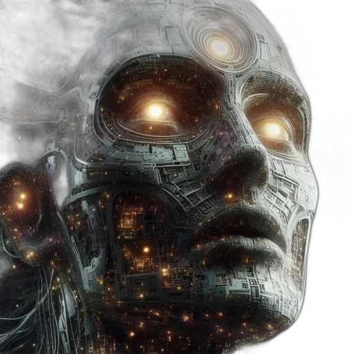 robot, face, cyberpunk, concept art, 3d render, comic book art, outer space, abstract transparent PNG cut-out