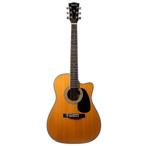 classical, guitar, glossy, finish, black, pickguard, displayed, against transparent PNG cut-out