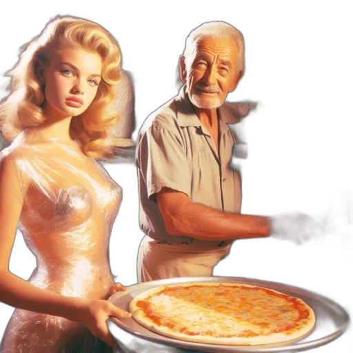 food, dress, photorealistic, concept art, fire, neon lights, older, man transparent PNG cut-out