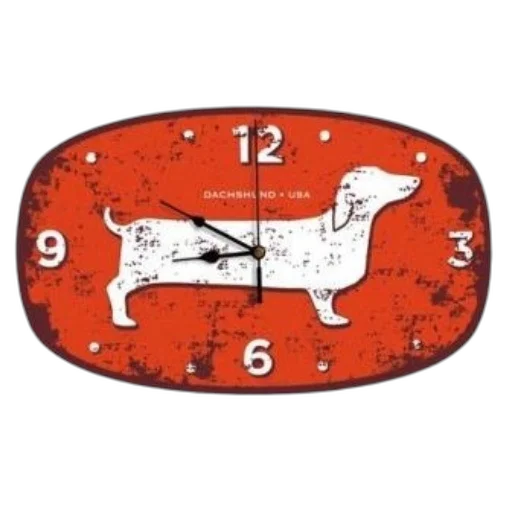 vintage-style, clock, red, background, white, dachshund, illustration, featuring transparent PNG cut-out