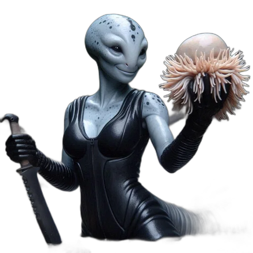mask, creature, robot, staff, concept art, fantasy art, 3d render, photorealistic transparent PNG cut-out