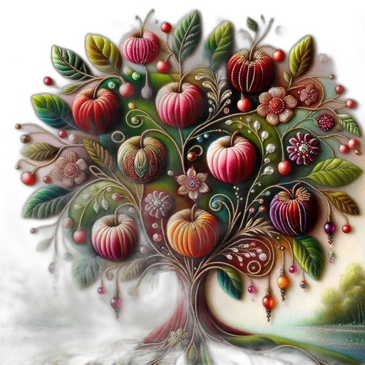 tree, crown, food, photorealistic, oil painting, fantasy art, watercolor, colorful transparent PNG cut-out