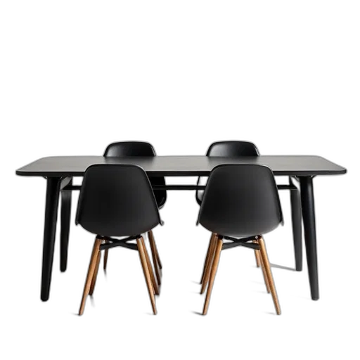 furniture, 3d render, modern, dining, set, black, table, four transparent PNG cut-out