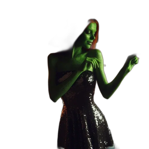 dress, creature, staff, robot, 3d render, concept art, outer space, green transparent PNG cut-out