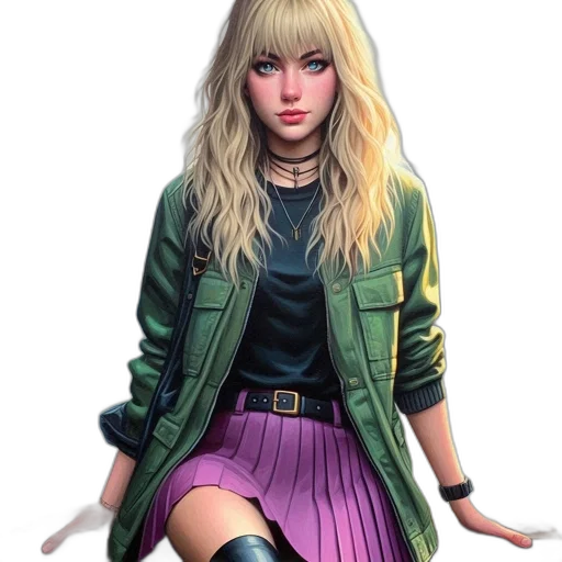 jacket, dress, concept art, comic book art, fantasy art, photorealistic, neon lights, neon transparent PNG cut-out