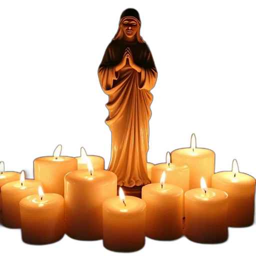 3d render, fire, golden, statue, saint, surrounded, numerous, lit transparent PNG cut-out