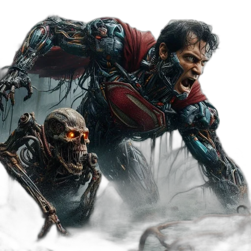 robot, concept art, comic book art, fantasy art, photorealistic, swampy, landscape, man transparent PNG cut-out