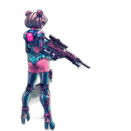 weapon, robot, cyberpunk, concept art, vaporwave, 3d render, outer space, pastel transparent PNG cut-out
