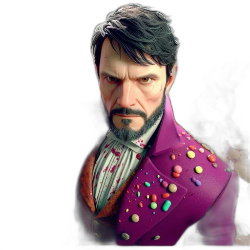 face, jacket, staff, concept art, 3d render, photorealistic, fantasy art, playful transparent PNG cut-out