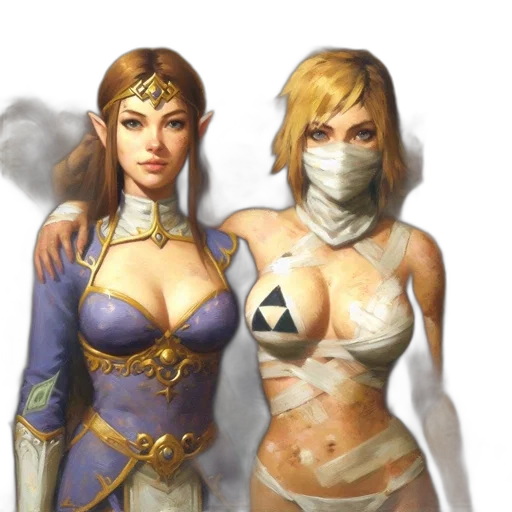 concept art, fantasy art, pixel art, comic book art, two, women, stand, together transparent PNG cut-out