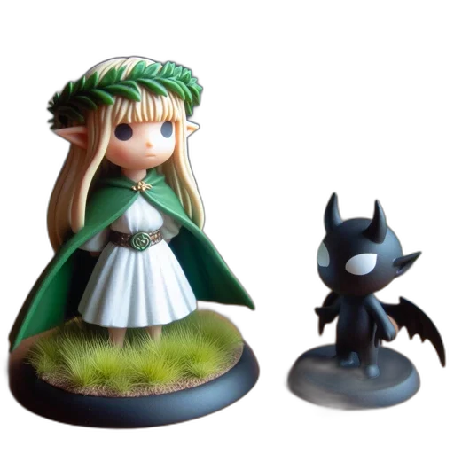 concept art, fantasy art, 3d render, green, two, figurines, woman, creature transparent PNG cut-out