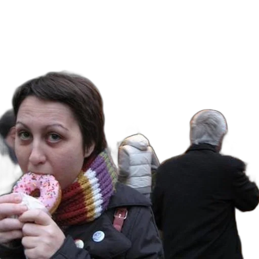 jacket, mask, face, staff, city street, outer space, woman, striped transparent PNG cut-out