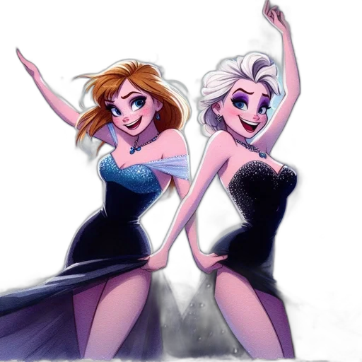dress, concept art, cartoon, comic book art, fantasy art, two, animated, characters transparent PNG cut-out