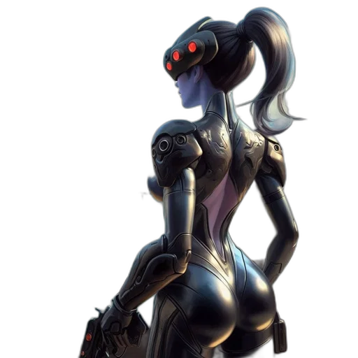 robot, weapon, dress, concept art, cyberpunk, 3d render, fantasy art, dark transparent PNG cut-out