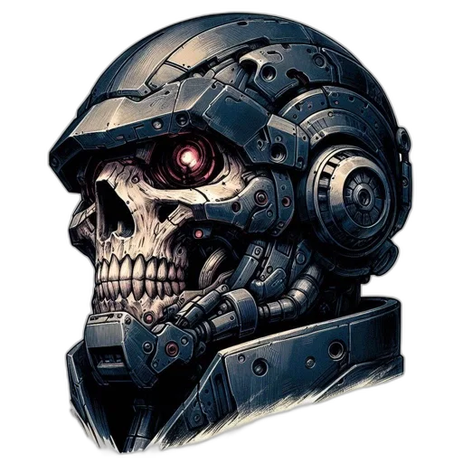 robot, face, mask, weapon, concept art, cyberpunk, comic book art, pixel art transparent PNG cut-out