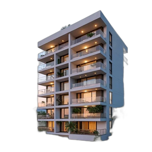 building, 3d render, photorealistic, modern, apartment, flat, roof, multiple transparent PNG cut-out